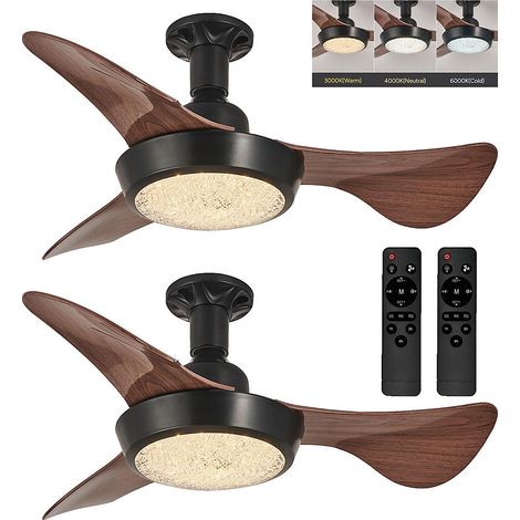 2PCS Ventilateur de plafond LED avec télécommande, 3 vitesses de ventilation, 3000K à 6500K, minuterie, 63cm (marron) (1/5)