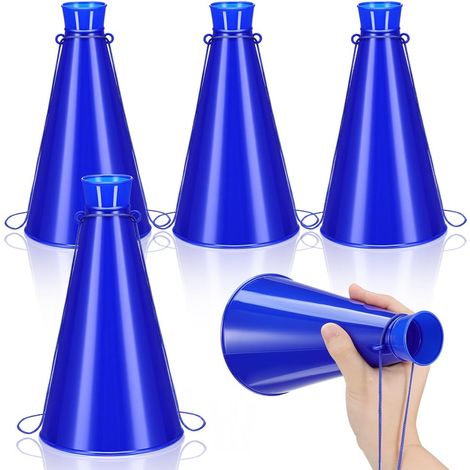 Lot de 4 mégaphones Cheer - 22,5 cm - Klaxon de stade compact pour jeux de sport et fêtes - En plastique robuste - Pour les fans et les sports scolaires - Bleu (1/5)