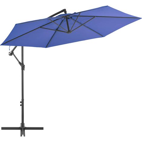 Parasol déporté de jardin suspendu inclinable avec mât en aluminium bleu 300 x 244 cm - PANGIVO (1/5)