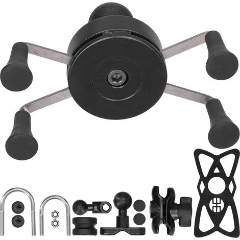 Support téléphone moto universel XGrip fixation guidon ajustable avec 13 accessoires pour iPhone 7/8/SE/X/XS/XR noir (1/5)