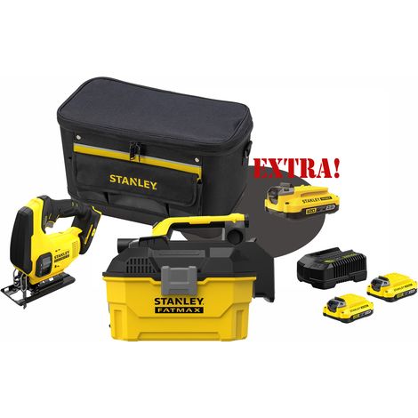 Kit Seghetto alternativo a batteria 18V V20 SFMCS600B + Aspiratore per solidi e liquidi a batteria 18V SFMCV002B V20 +Set energia + EXTRA OMAGGI FATMAXB. STANLEYB.