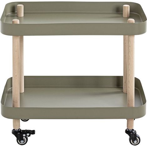 Chariot de service, desserte en bois coloris naturel et métal vert -longueur 50 x profondeur 30 x hauteur 47 cm (1/5)