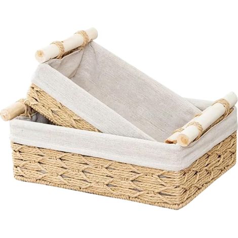 Panier de rangement tressé style nordique minimaliste (2 pièces) - Porte-accessoires - Bacs décoratifs en tissu pour garde-manger et salon - Simple et élégant (1/5)