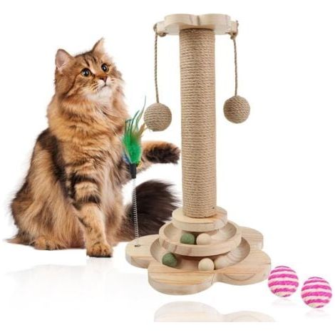 Katzenkratzbaum, 40cm Katzenkratzbaum mit hängendem Ball und Feder, 5 in 1 Katzenkratzbaum Spielzeugbaum mit Sisalseil, für Hauskatzen und Kätzchen (1/5)