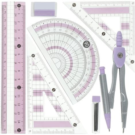 Kit de 7 pièces comprenant une règle triangulaire et un rapporteur (1/5)