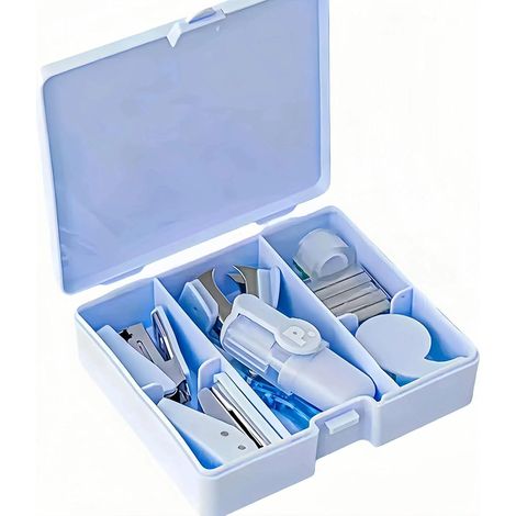 Ensemble de fournitures de bureau 8 pièces - agrafeuse portable, travail de bureau pratique et efficace, étudiants, enseignants, perforatrice (1/5)
