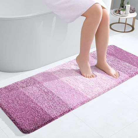 Tapis de Salle de Bain Doux, 40 x 120 cm, antidérapant, Lavable, Moelleux à Poils Longs, en Microfibre absorbante, Violet (1/5)