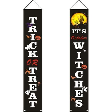 Décorations d'Halloween : Panneau de porche en couplet, bannières suspendues durables pour la décoration d'entrée intérieure (noir, style B) (1/5)