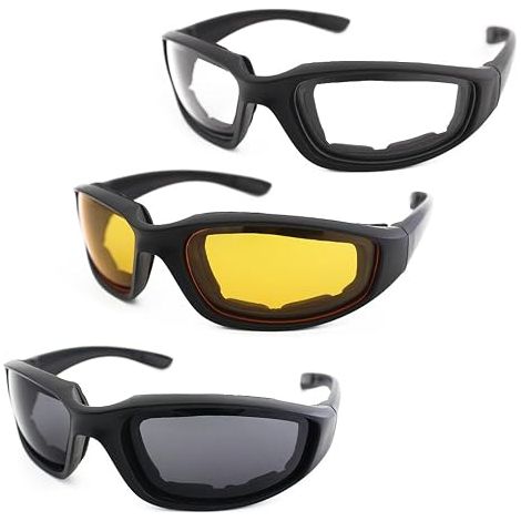 3 Paar Motorradbrillen, gepolstert, UV-Schutz, staubdicht, winddicht, Outdoor-Sportbrillen (1/4)