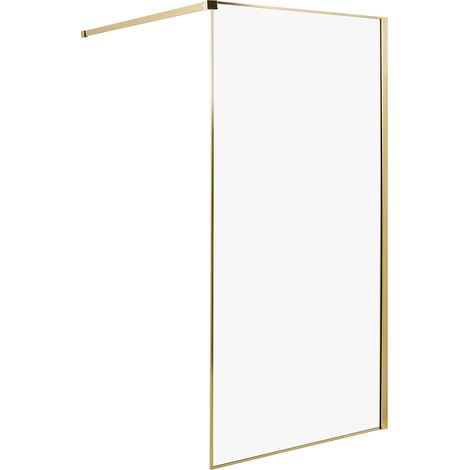 Mampara de ducha baño de vidrio templado sin puerta dorado 100 x 190 cm Waspam (1/5)