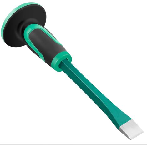 Cincel de albañilería de alta resistencia con protector de mano, 29,5 cm de largo, cabeza plana, apto para hormigón, piedra y mortero. (1/5)