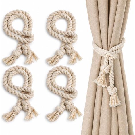 4 Pièces Embrasse pour Rideaux 80cm Pinces à Rideaux Corde en Coton (1/5)