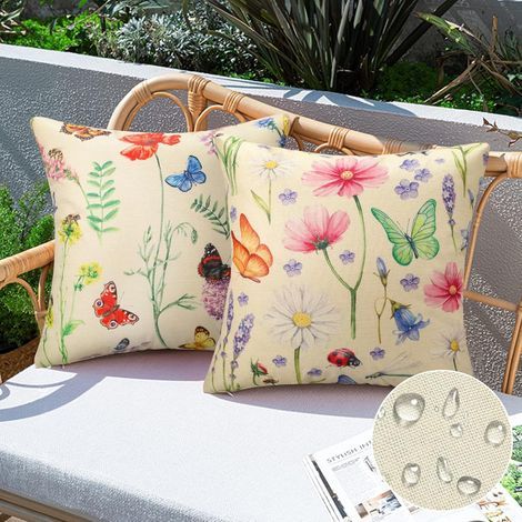 CCYKXA Housse Coussin 45x45 Coussin Canape Coussin Imperméabiliser Decoratif Coussin Salon de Jardin Exterieur Imperméable Taie Oreiller Coussins de Jardin Fleur Décoration de Printemps Lot de 2