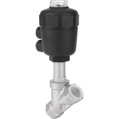 Soupape à siège incliné pneumatique, raccord fileté, inox renforcé, boîtier plastique épais, vapeur, 3/4 pouce DN20. (1/5)
