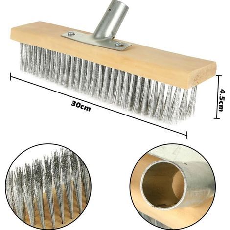 Tête de balai métallique robuste en acier inoxydable pour terrasse, garage (poignée non incluse) (1/4)