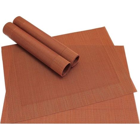 Bardusch-Set de 4 sets de table americain bORDA cuivre tissé en plastique terracotta 46 x 33 cm, lavable (1/4)