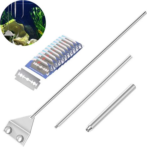Grattoir à algues pour aquarium de 65 cm, outil de nettoyage avec 10 lames en acier inoxydable pour aquariums en verre