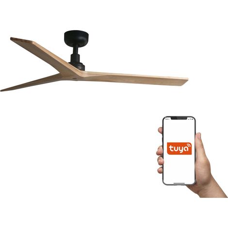 Faro Klim Ventilateur de plafond moyen à 3 pales, noir mat, pin, système intelligent Tuya (1/4)