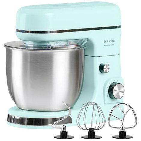 Taurus – Batidora amasadora Mixing Chef Gusto  1300 W  8 Velocidades + Pulse  Bol Acero Inoxidable 5 L  Cabezal inclinable  Tapa Anti salpicaduras  Accesorios para batir, montar y amasar