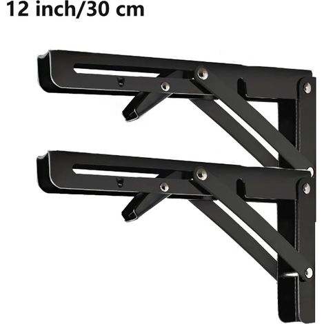 (Noir 30 cm - 2 pièces) 2 supports d'étagère pliables robustes en acier, fixation murale, pour établi, étagères de table, équerre de support - quincaillerie pour la maison (1/5)