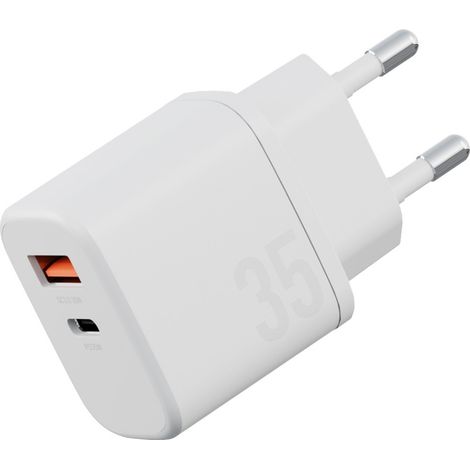 Kit Bazic Goport Velox : chargeur mural GaN 35 W avec câble tressé, 1 port USB-C et 1 port USB-A (blanc). (1/5)