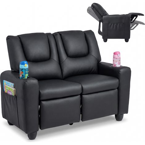 Fauteuil Relax 2 Places, Fauteuil Inclinable avec Poches Latérales, Dossier, Réglable Repose-Pieds 100°-139°, Porte-Gobelets, Charge 150 KG, Noir (1/5)