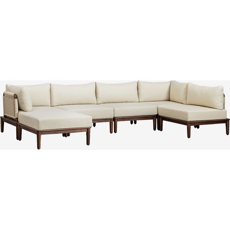 SKLUM Giulia 5-teiliges modulares Garten-Ecksofa und Pouf aus Akazie Creme-Beige                                  