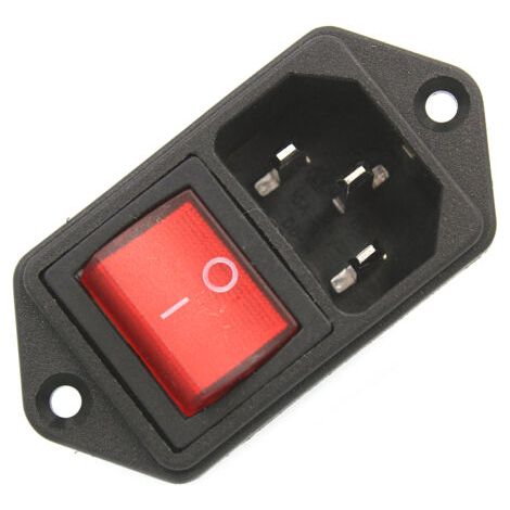toma de corriente IEC 320 C14, 250 V 10 A, interruptor basculante rojo. (1/5)