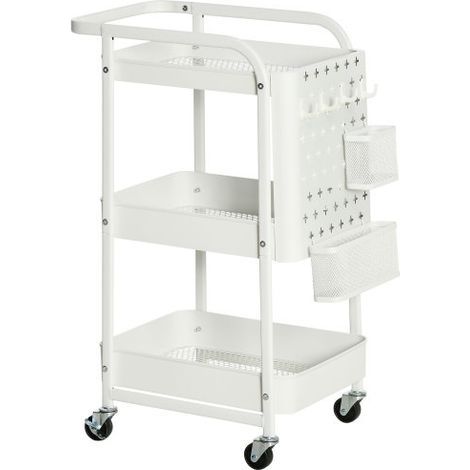Rollwagen mit Schubladen 3-Etagen Küchenregal auf Rollen für Küche & Büro, Stahl weiß 51,5x32x75,6cm
On-Site (1/5)