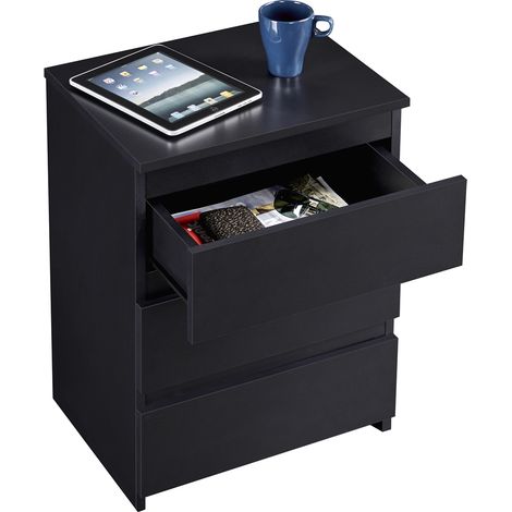 Yaheetech – Table de chevet en MDF noir avec 3 tiroirs – Dimensions 45 x 35 x 60,5 cm – Design moderne pour chambre et salon