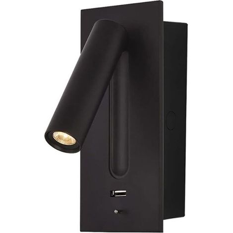 LED Lampe de Chevet Interrupteur Caché Lampe de Chevet, Type C Lampe de Chevet Encastrée Applique Murale Lampe de Lecture, Rotatif à 350° Pliable à 90°, 3W Lumière Chaude 3000K, couleur noir