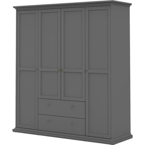 Venedig Kleiderschrank 4 Türen und 2 Schubladen matt grau.