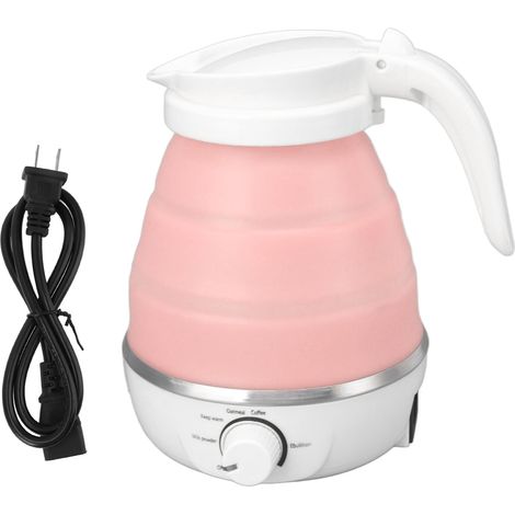 Bouilloire électrique pliable 0,6L 600W, résistante à la chaleur et antirouille, portable pour voyage, prise US 110V, rose (1/5)