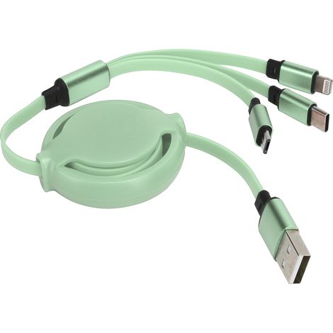Câble de charge rétractable multiple 3 en 1 3A avec connecteur Type-C/pour iOS/pour Android (vert matcha) (1/5)