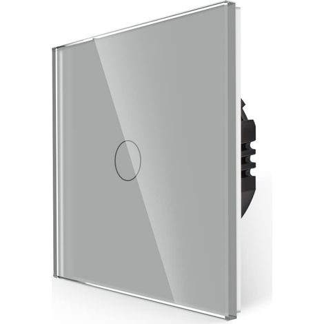 Interrupteur unipolaire, pas de fil neutre nécessaire, interrupteur de contrôle tactile avec panneau en verre gris, interrupteur mural moderne avec rétroéclairage LED, 1 bouton 1 voie