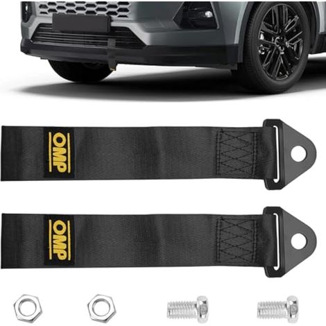 Kit de 2 Sangles de Remorquage Racing pour Voiture,Élingues en Nylon Haute Résistance avec Crochets Renforcés et Boulons/Écrous,Universel Compatible avec Pare-Chocs Avant/Arrière,28x5 cm (1/5)