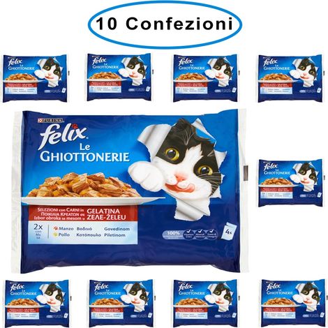 Purina felix le ghiottonerie umido gatto manzo & pollo 10 confezioni da 4 buste da 100 grammi