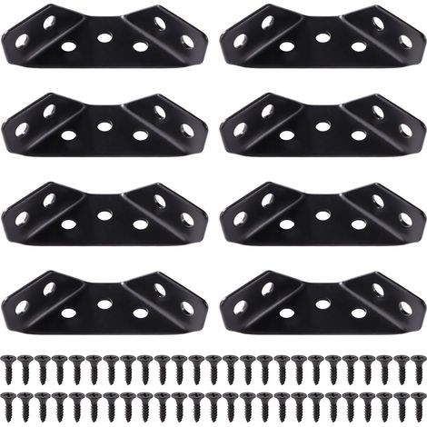 8 Pieces Thickness 1.5 mm Stainless Steel Corner Connectors Trapezoidal Corner Brackets with 50 Screws for Wooden Furniture Shelves Tables Chairs Small Black