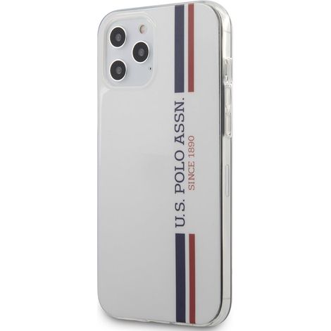 US Polo Assn Glänzende dreifarbige Streifen - iPhone 12 Pro Max Hülle (Weiß)