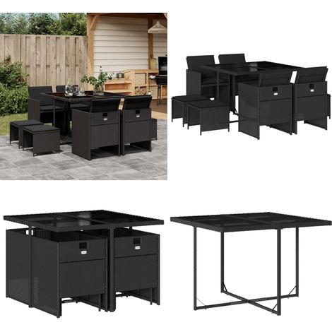 9-tlg. Garten-Essgruppe mit Kissen Schwarz Poly Rattan - Gartentisch - Gartenset - Gartenmöbel - Esstisch - Outdoor Möbel - Home & Living (1/5)
