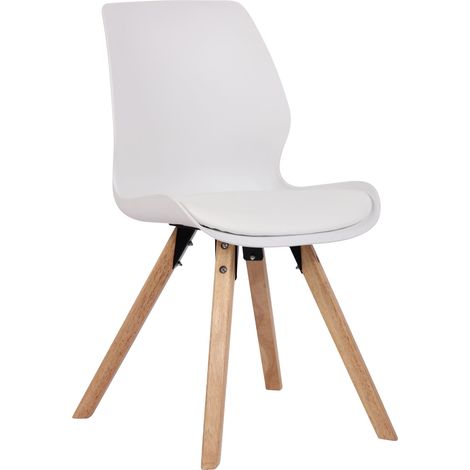 Chaise de salle à manger x1 design scandinave en plastique et PVC blanc et pieds en bois carrés clair 100002302