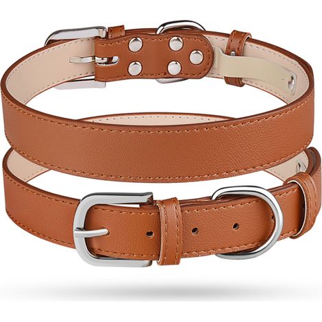 Collier Pour Chien - Cuir Brun - Ajustable 30-38 cm - Anneau D - Pour Chiens Moyens - 1 Pièce (1/5)