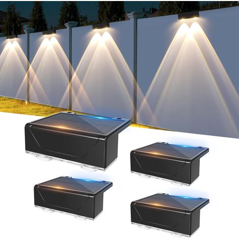 Lampes solaires pour l'extérieur, 4 lampes solaires pour jardin extérieur, appliques murales solaires à 3 modes pour l'extérieur, éclairage solaire pour mur, marches, clôture, porche, terrasse