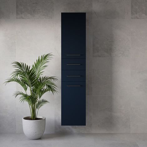 Napoli Deep Blue 350mm x 1600mm Wall Mounted Storage Unit - 350mm - Gunmetal Grey 160mm Handle