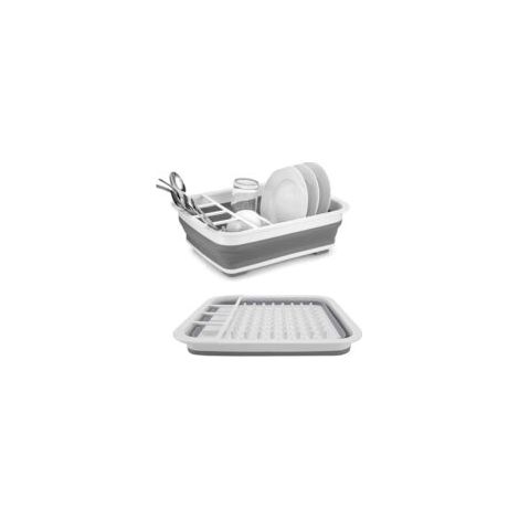 Lot de 2 égouttoirs extensibles pour vaisselle, pliables, coloris gris et blanc, gain de place cuisine (1/5)