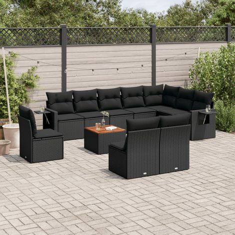 vidaXL Set de sofás de jardín 11 pzas y cojines ratán sintético negro (1/3)