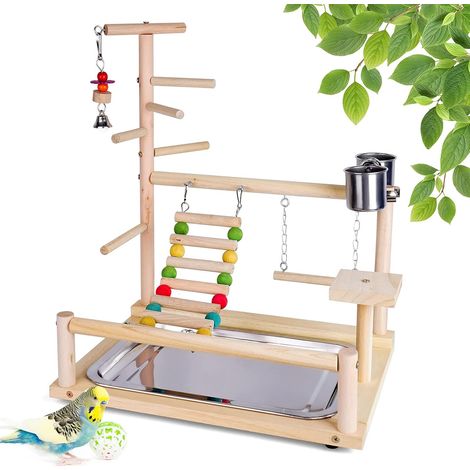 Wooden Parrot Playground Climbing Swing Cage Birds Exercise Games Training Platform, Parrot Playground for Lovebirds Parakeets and Small Birds 9