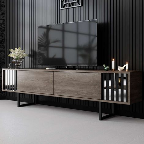 TV-Möbel Walnuss Chrome Line 180x48x30 - Schwarzer Rahmen