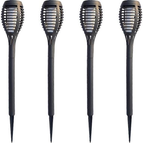 Lot de 4 lampes torches solaires décoratives pour jardin, 12 LED, étanches, effet flamme. (1/4)