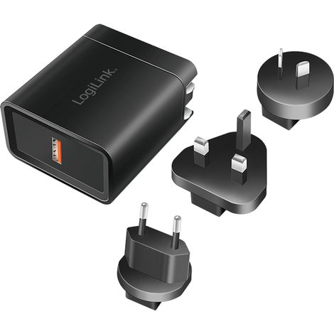 Adaptador de viaje LogiLink USB QC 3.0 de carga rápida de 18 W (EE. UU./Reino Unido/UE/Australia) (1/5)